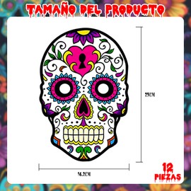 YINGDIHUT Máscaras de Calavera Mexicana para Día de los Muertos, 12 Piezas, Papel con Elástico, Diseños Coloridos para Fiestas y Halloween