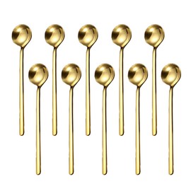 PIVHWIR-Juego de 10 cucharas de expreso de acero inoxidable, juego de mini cucharaditas de chapadas en oro, para café, azúcar, postre, tarta, helado, sopa antipasto, capuchino, 6.77 pulgadas