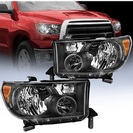 Nilight Headlight Assembly for 2007 2008 2009 2010 2011 2012 2013 Toyota Tundra 2008-2017 Sequoia Headlamps Replacement Black Housing Amber Reflector Driver and Passenger Side