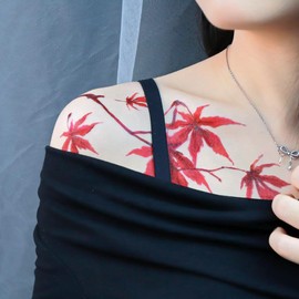 Oottati 6 Sheets Waterproof Fake Lifelike Half Arm Sleeves Shoulder Temporary Tattoos Sticker for Men Women Maple Leaf Sea Grass Morning Glory Flower