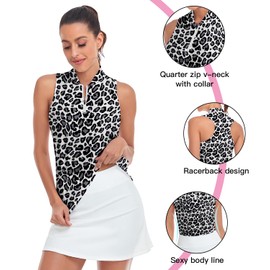 Women's Leopard Sleeveless Golf Shirt Racerback Golf Polo Shirts Collarless Tanks Tops