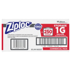 Ziploc 682257 Double Zipper Bags, Plastic, 1gal, 1.75mil, Clear w/Write-On Panel, 250/Box