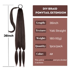 Braided Ponytail Extension 36 Inch Braid Ponytail Extension with Hair Tie Straight Wrap Around Hair Extensions Ponytail Long Braided Ponytail for Women Daily Wear (4#)