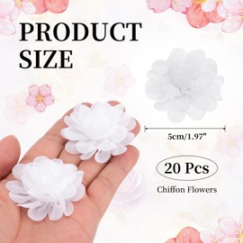 PATIKIL Chiffon Flowers, 20Pcs 2" Sewing Fabric Flower Appliques Embellishments for DIY Crafts Clothing Headbands Wedding Party Decoration, White