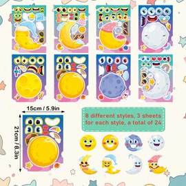 Dorgua 24 Sheets Moon Make a Face Stickers, Adorable Party Games Decal Mix and Match Sticker, Make Your Own Moon Stickers DIY Crafts for Birthday Activities Party Supplies Classroom Rewards Gifts