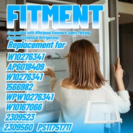 HECASA W10276341 Refrigerator Glass Shelf Compatible with Whirlpool Kenmore Sears Refrigerator Clear White Plastic Glass WPW10276341 1566982 2309523 PS11751711 W10167066 AP6018409 Replacement only