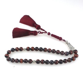 beirunde Muslims Islamic Dhikr Tasbeeh Tasbih Prayer Beads, 33 Red Tiger Eye Stone Beads with Tassel, Large, Stone, stone