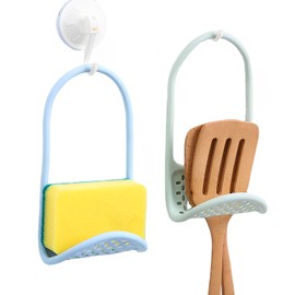 Sponge Holder Kitchen, Hanging Sponge Holder for Tap, Practical Organiser, Black, No Drilling, Waterproof and Rustproof, Ideal for Sponges and Cloths, Kitchen Aid with Style (Blue)