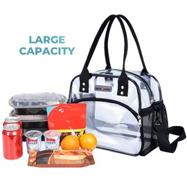 USPECLARE Clear Multi-purpose Tote Bag, Transparent Lunch Bag with Removable Bottom Board, Adjustable Shoulder Strap, Stadium Approved, 12 * 9.8 * 6 Inches, 4.97L, Clear PVC, Hand Wash