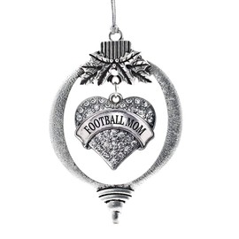 Inspired Silver - Football Mom - Silver Christmas Ornament - Pave Heart Charm Christmas Tree Ornament with Cubic Zirconia - Holiday Hanging Decoration