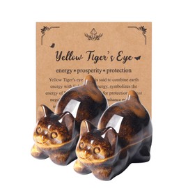 JSDDE Set of 2 Cat Figurine Decoration, Gemstones Cat, Crystal Cat, Healing Stones Decoration for Cat Lovers, Decoration for Home, Office, Room (Tiger's Eye)
