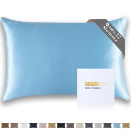 ZIMASILK 100% Pure 22 Momme Mulberry Silk Pillowcase for Hair and Skin - Upgraded Real Grade 6A Silk - Durable, Soft & Anti-Aging (Standard 20''x26''Sky Blue)