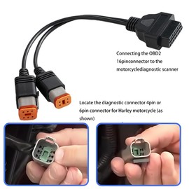 Yalgdlen 4pin+6pin 2 in 1 Connect for OBD Harley Motorcycle Obd2 Cable 16 Pin to 4 Pin 6 Pin OBD Cable Adapter Scan to Many Motorrad Motorcycle