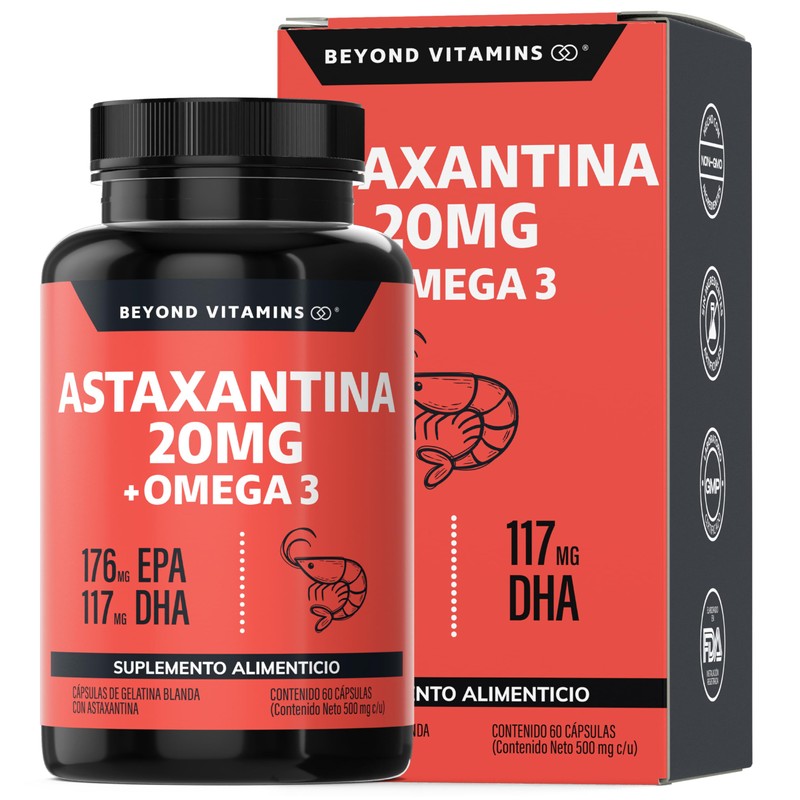 Beyond Vitamins Astaxantina 20mg de Haematococcus pluvialis + Omega 3