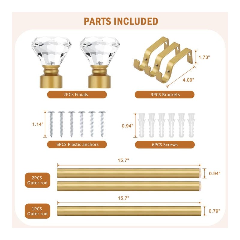 Knobelite 2 Pack 1-Inch Diameter Single Window Treatment Curtain Rod,