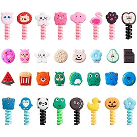 32 protectores de cable de cargador de dibujos animados coloridos con cargador USB, protector de cable de silicona para amigos de animales, protectores de alambre flexibles para la mayoría de líneas