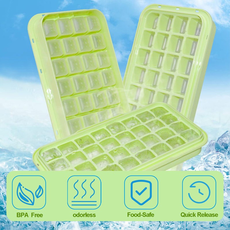 Ice Cube Tray with Lid, Food-Grade Ice Cube Moulds, Release