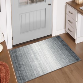 Lahome Modern Ombre Washable Front Door Mat Indoor Entrance, 2x3 Kitchen Rugs for Entryway Non Slip Ultra-Thin Soft Small Grey Rug Gradient Carpet for Bedroom Entry Bathroom（2'x3',Grey