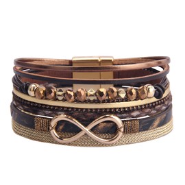 AZORA Boho Wrap Bracelets Layered Leather Cuff Bangle Infinity Bracelets for Women Magnetic Clasp Stackable Leather Bracelets Jewelry Gift