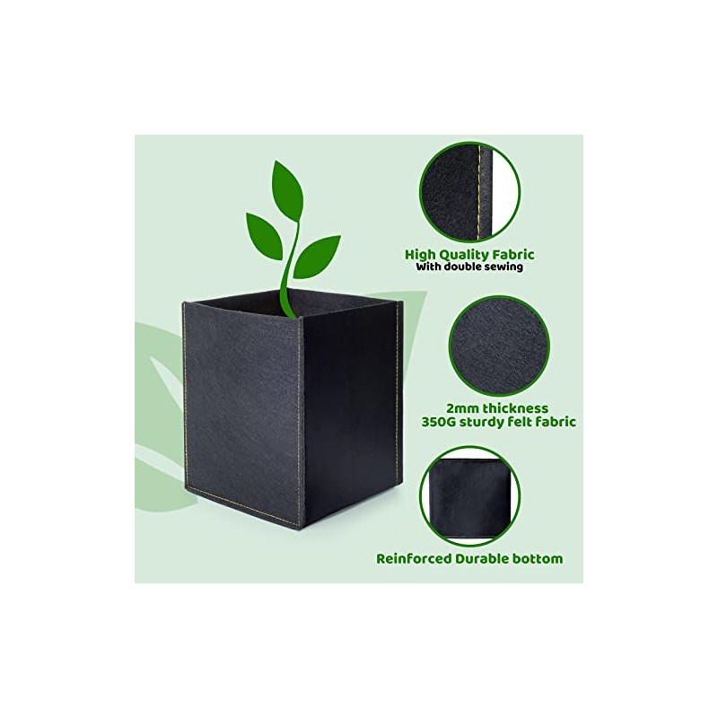 Growerz GrowPotz 4 Litre Square Grow Bags (Pack of 5)