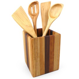 American Made Mixed Wood Utensil Holder Crock, Single Size
