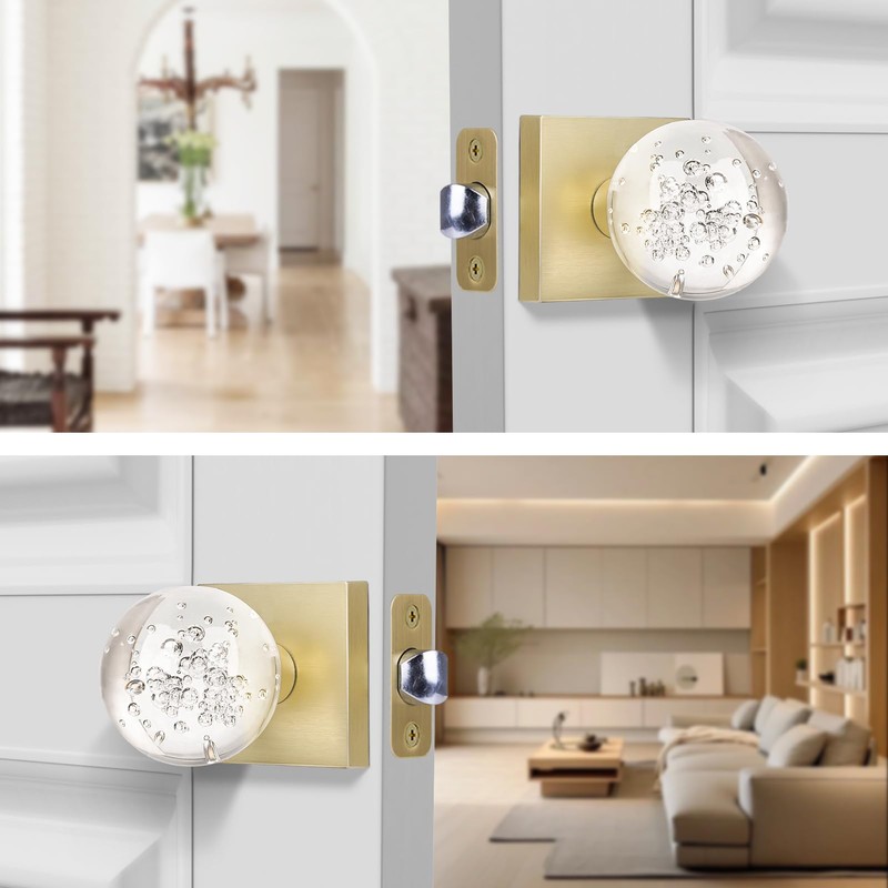 HIEMEY Passage Glass Door Knobs Interior, Round Clear Bubble Crystal