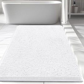 Lynorium Bathroom Rugs 36x24, Thick Soft Absorbent Chenille Bath Mat, Upgrade Backing Non Slip Washable Quick Dry Bath Rugs for Bathroom, Tub and Shower, Home Decor Accessories, White