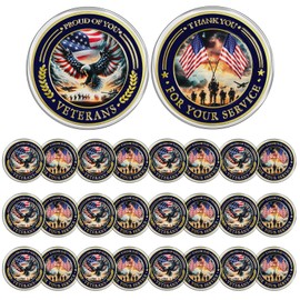 CHURYUML 24Pcs Military Veterans Challenge Coins Set Proud of You Veteran Coin Military Appreciation Gifts for Men Women Army Soldiers Thank You for Your Service Veterans Day Gifts Bulk