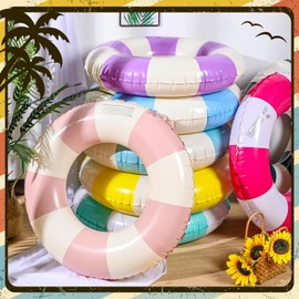 Lenwen 9 Pcs Classic Striped Pool Inner Tubes Pool Tubes with Fun Prints Pool Float Tube Inflatable Tube Float Bachelorette Pool Floaties for Swimming Pool Summer Beach Party Decor Supplies (22.8 in)
