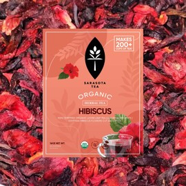 Sarasota Tea, Organic Hibiscus Tea, Gourmet, 100% Organic Hibiscus Loose Leaf Herbal Tea, Premium Grade, 1 Pound Bag of Loose Leaf Tea