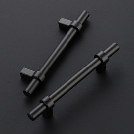 Ravinte 20 Pack 6-3/8 Inch Cabinet Pulls Matte Black Kitchen Cabinet Hardware Cupboard Handles with Square Base 6-3/8" Length,4" Hole Center