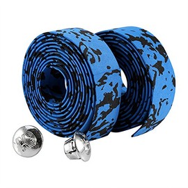 Alomejor 2PCS Road Bike Handlebar Tapes Cycling Handle Wraps Bicycle HandleBar Tape Bar Wraps with Bar Plugs (Blue and Black)