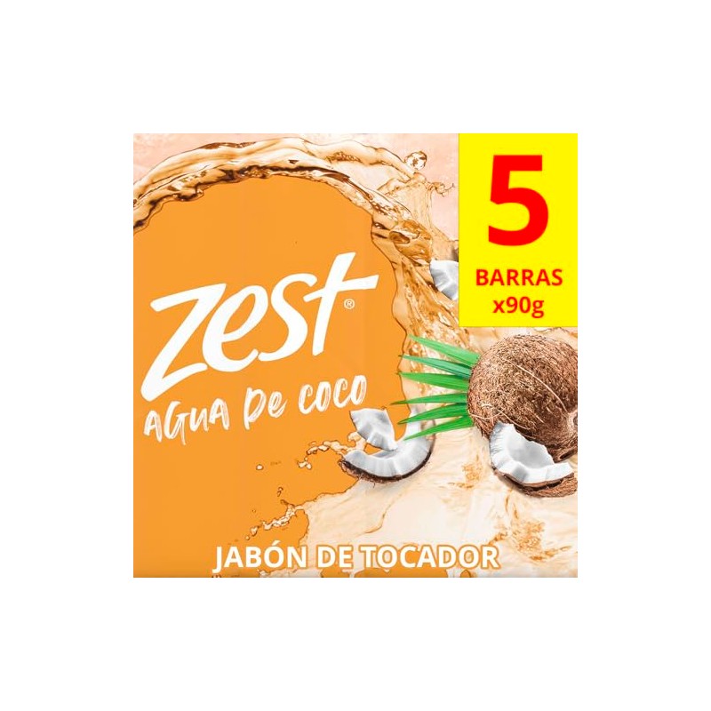 ZEST Jabón en Barra Agua de Coco y Agave, 5pack