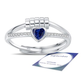 HEEYA Anxiety Ring for Women Silver Rings with Birthstones Heart Ring Anxiety Rings Adjustable Anti-Stress Ring with Beads Spinner Fidget Ring Women Hypoallergenic Mood Ring Against Stress Unisex