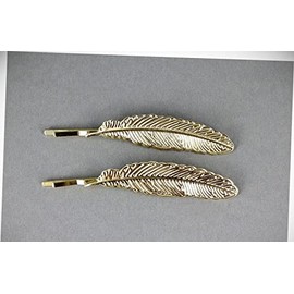 Perfect Hairstyle with Our Hair Accessories - Gold Feather Bobby Leaf Bobbi Pins Clip Barrette Hairpin Accessory Set Of 2 Fashionable Hair Accessory Hair Jewelry Accessories for Lady Women