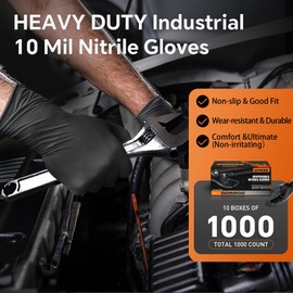UYKKE 10mil Nitrile Gloves Thick,Industrial Disposable Gloves with Diamond Textured,Heavy Duty Mechanic Gloves,Latex Free (1000, Medium)