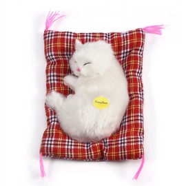 Keenso Juguete de Gato de Simulación,Niños Durmiendo Simulación de Gato Juguete de Peluche con Sonido Muñeco de Peluche Decoración del Hogar (Gato de Siesta Todo Blanco)