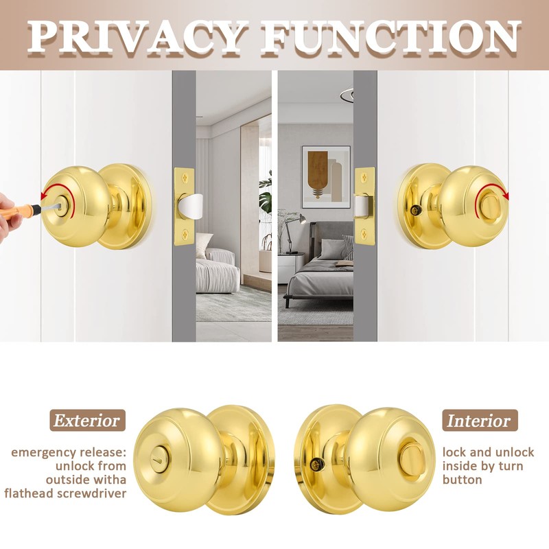Probrico Privacy Door Knobs Lock Interior Bedroom Bathroom Door Handle