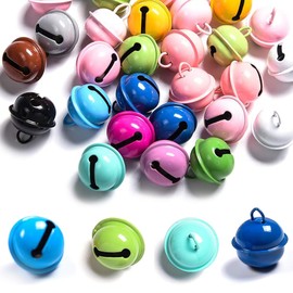 Pack of 25 bells for crafts, 22 mm, metal bells, colourful bells with eyelets for crafts, jewellery, festival decoration, pet bells
