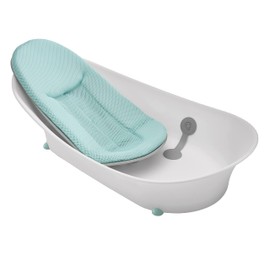 Contours Oasis 2-Stage Newborn Baby Bathtub with Grow with Me Design, Comfortable Quick Dry Plush Cushion, Baby Bath Essentials for New Parents, Newborn to Toddler Baby Tub - White