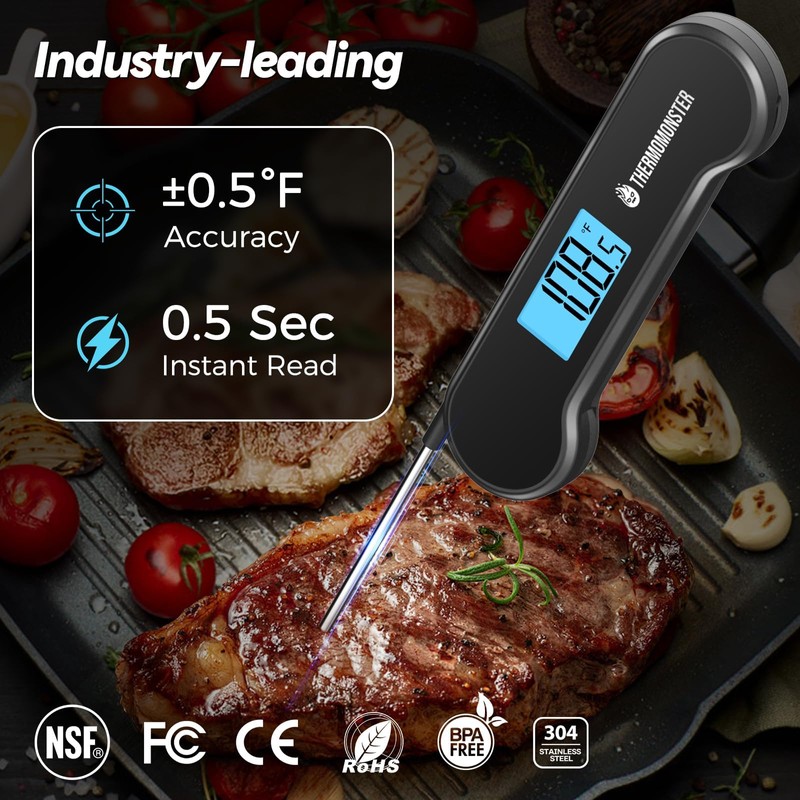 0.5 Sec Instant Read Meat Thermometer Digital with ±0.5℉ Precision,
