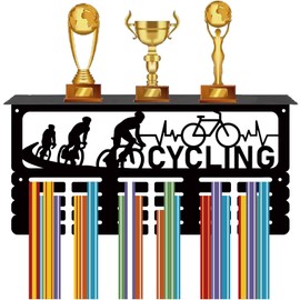 CREATCABIN Cycling Medal Hanger Display Medal Holder with Shelf Sports Rack Wall Mount Frame Iron Hook Trophy Medal Stand for Hanging Medals Awards Biking Marathon Athlete Medalist 15.7 x 7.9Inch