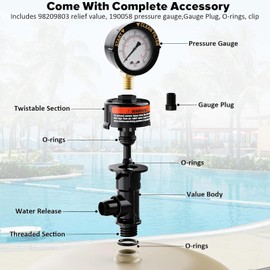 CHEOTIME High Flow Manual Air Relief Valve Pool Filter Air Relief Valve Replace 98209800 for Predator Pool Filters with Clips O Rings Gauge Plug Pressure Gauge