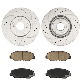 KAX Front Brake Kit, Drilled and Slotted Brake Rotors, Ceramic Brake Pads | Fits ILX 2013 2014 2015, Honda Civic 2012 2013 2014 2015, CR-V 2005 2006, Automotive Replacement Brake Kit