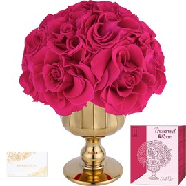 Forever Flowers Preserved Roses in Glass Vase, Decorative Flower Arrangement Centerpiece, Eternal Roses Gift for Women, Flower Decorations for Home Decor Party Living Room Bedroom Office, Rose Red