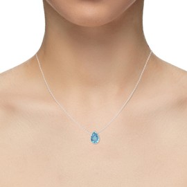 LUSTRE AND LIGHT Pear Shape Natural Swiss Blue Topaz Slider Pendant Necklaces for Women in Sterling Silver, December Birthstone Jewelry Gifts for Her Birthday, Wedding Anniversary, Christmas
