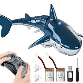 TEMI 2.4GHz Remote Control Shark Toy for Pool, 1:18 Scale RC Shark with 2 Motors, Water Spraying and Light, Rechargeable Outdoor Pool RC Sharks Gifts Toy for Age 3-9 Year olds Kid Boys Girls