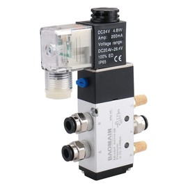 Baomain Solenoid Valve 4V210-08 DC24V 2 Position 5 Way PT1/4" Internally Piloted Acting Single Type Pneumatic Air Electrical Control with 3 Fitting & 2 Mufflers
