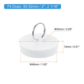 sourcing map Rubber Sink Plug, Bathtub Drain Stopper Fit for 2" to -2-1/16" Drain Sink Stopper Seal with Hanging Ring for Bathroom Kitchen Laundry, White