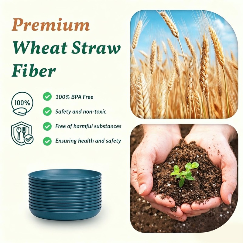 Homienly Unbreakable Salad Plates 12 PCS Wheat Straw Deep Plates